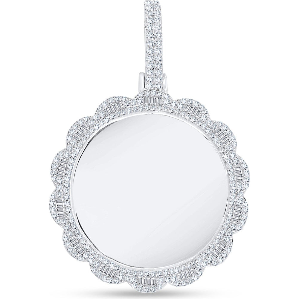 10K White Gold Scalloped Halo Pendant with Round and Baguette Diamonds - 1.29 Carat Total Diamond Weight by Auriventus