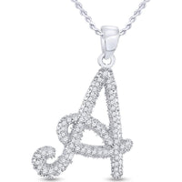 10K White Gold Script "A" Pendant with Prong-Set Round Diamonds - 1/6 Carat Total Diamond Weight