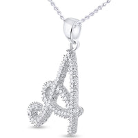 10K White Gold Script "A" Pendant with Prong-Set Round Diamonds - 1/6 Carat Total Diamond Weight