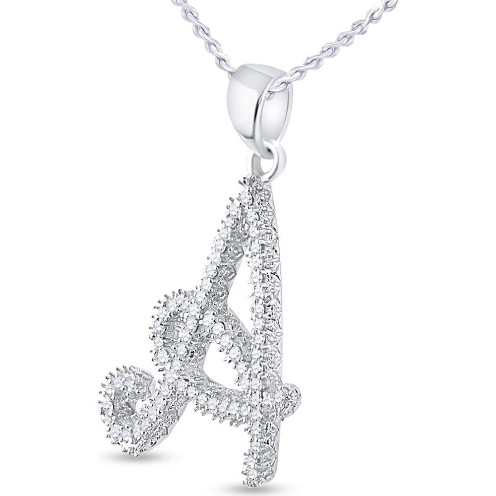 10K White Gold Script "A" Pendant with Prong-Set Round Diamonds - 1/6 Carat Total Diamond Weight