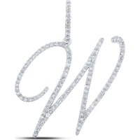 10K White Gold Script W Pendant with Prong-Set Round Diamonds - 0.68 Carat Total Diamond Weight