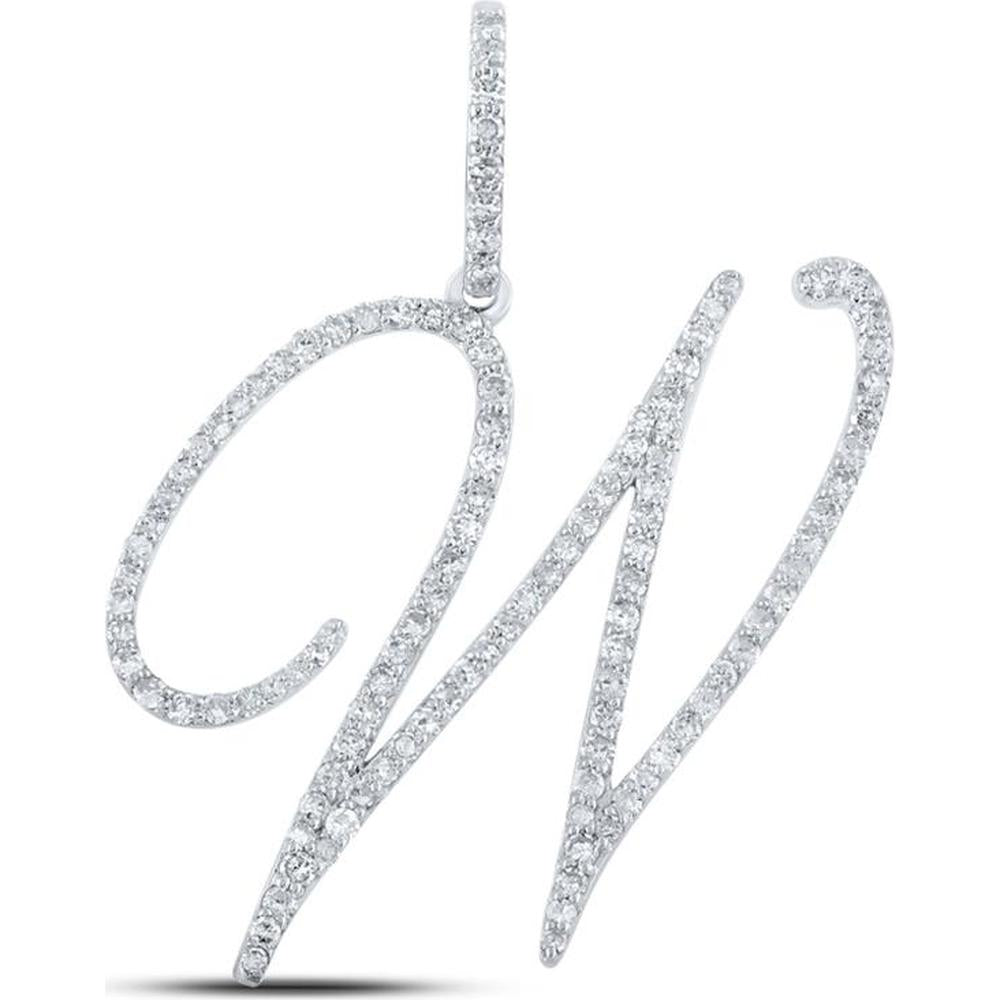 10K White Gold Script W Pendant with Prong-Set Round Diamonds - 0.68 Carat Total Diamond Weight