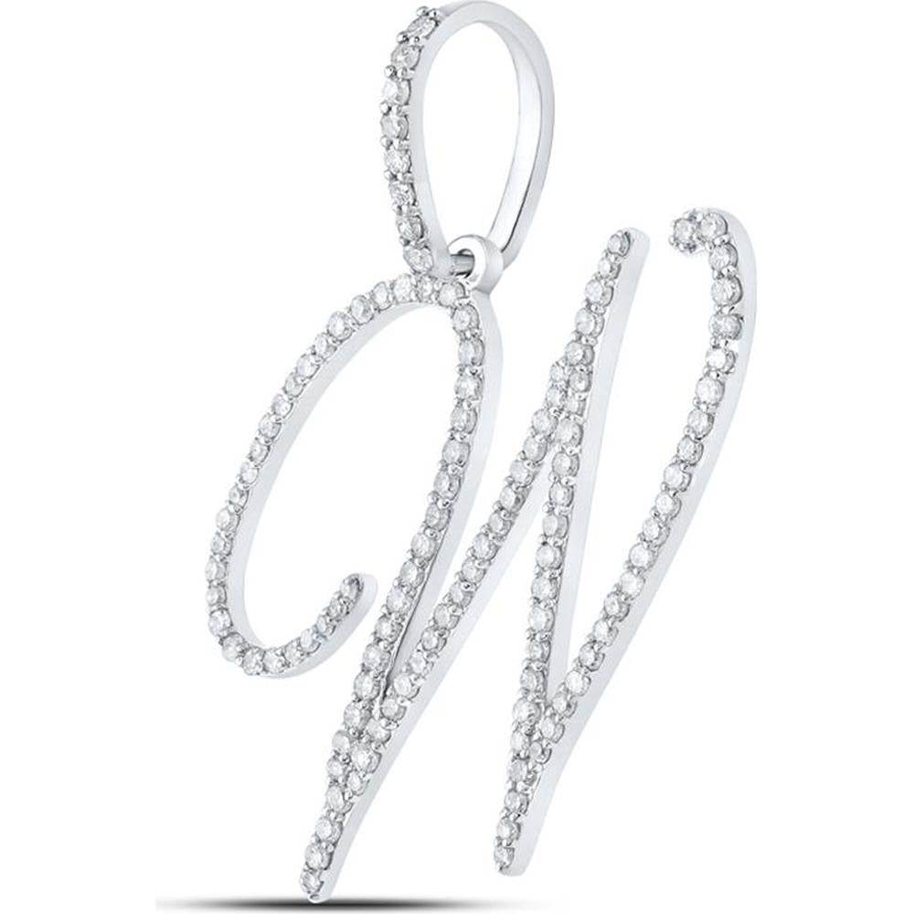 10K White Gold Script W Pendant with Prong-Set Round Diamonds - 0.68 Carat Total Diamond Weight