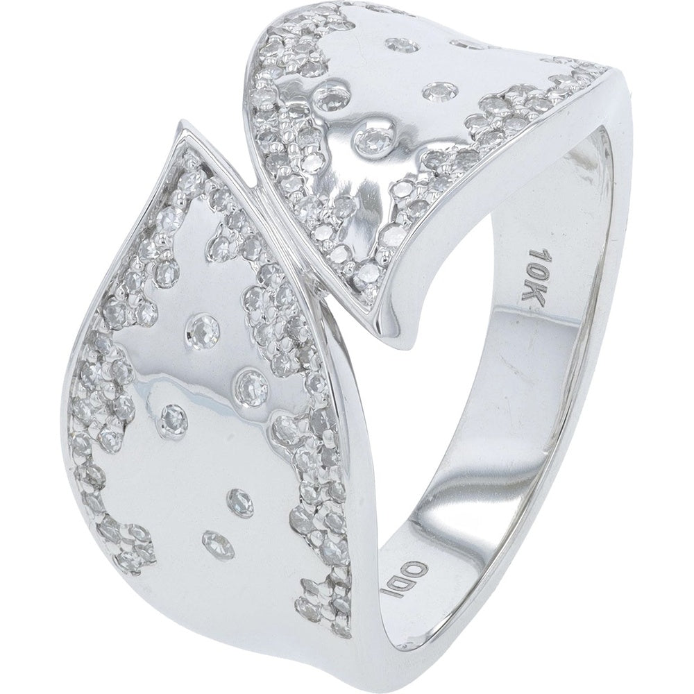 10K White Gold Sculptural Bypass Ring with Round Cut Diamond Scatter Design - 0.38 Carat Total Diamond Weight