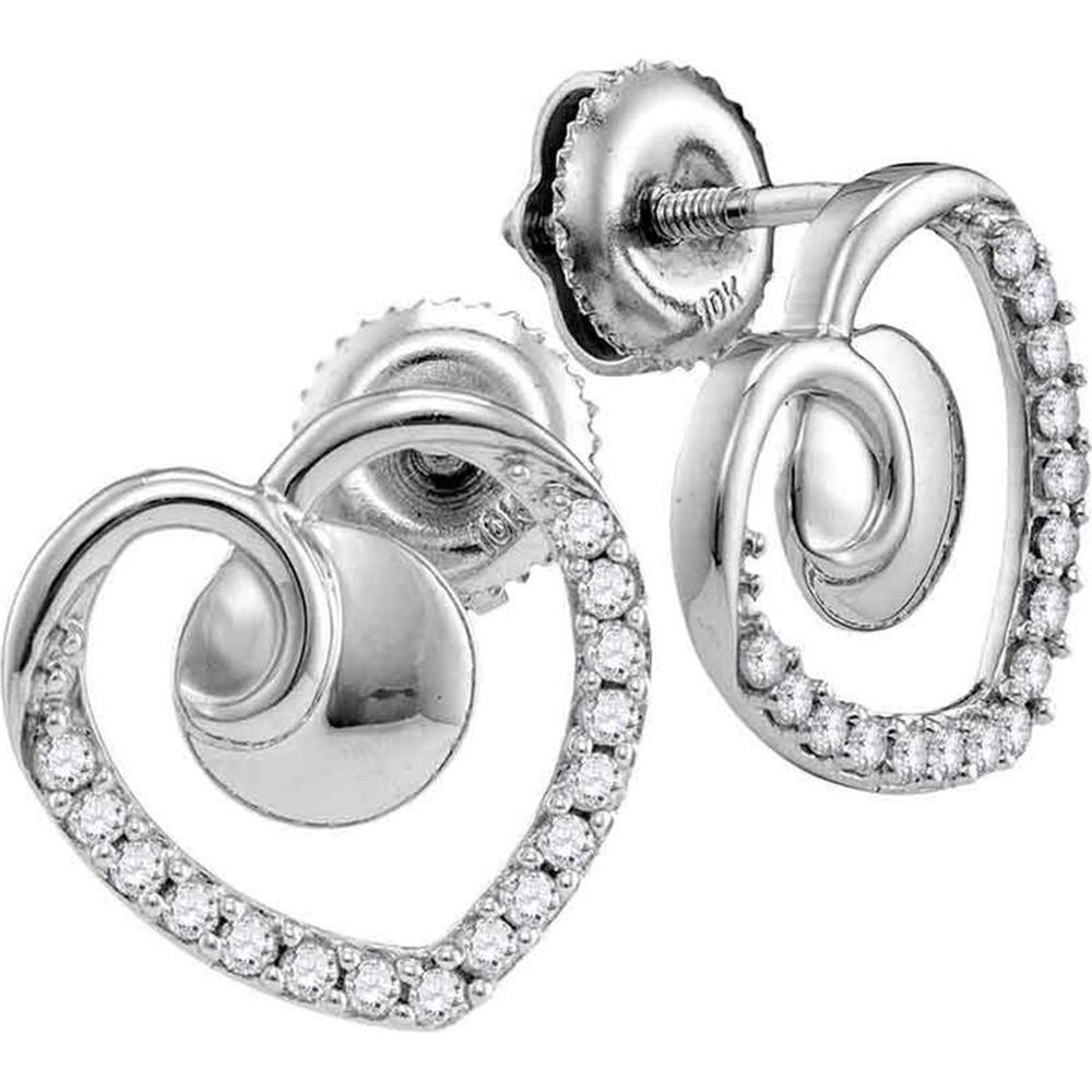 10K White Gold Sculptural Heart Earrings with Pave-Set Round Diamonds - 0.25 Carat Total Diamond Weight