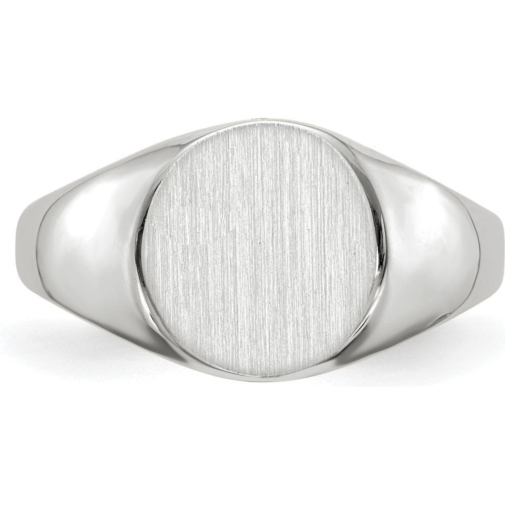 10K White Gold Signet Ring with Satin Finish and Polished Edges - Engravable 9.0mm Top