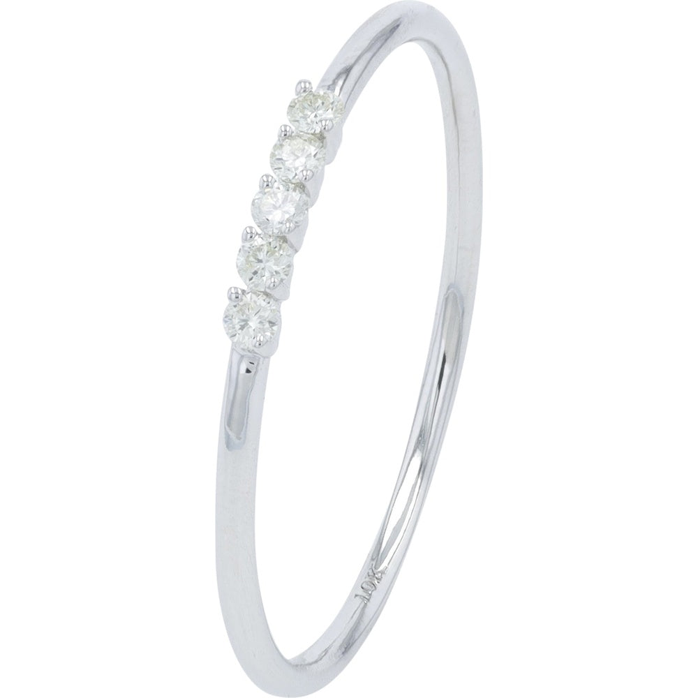 10K White Gold Slender Band with Prong-Set Round Diamonds - 0.08 Carat Total Diamond Weight