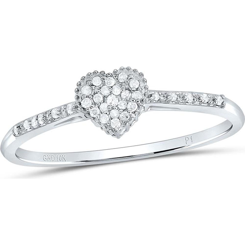 10K White Gold Slender Heart Ring with Prong-Set Round Diamonds - 0.05 Carat Total Diamond Weight