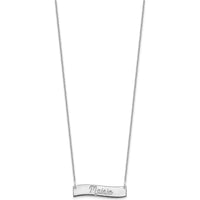 10K White Gold Small "ALWAYS IN MY HEART" Curved Bar Necklace with Rhodium Plating - Engravable 25mm Pendant