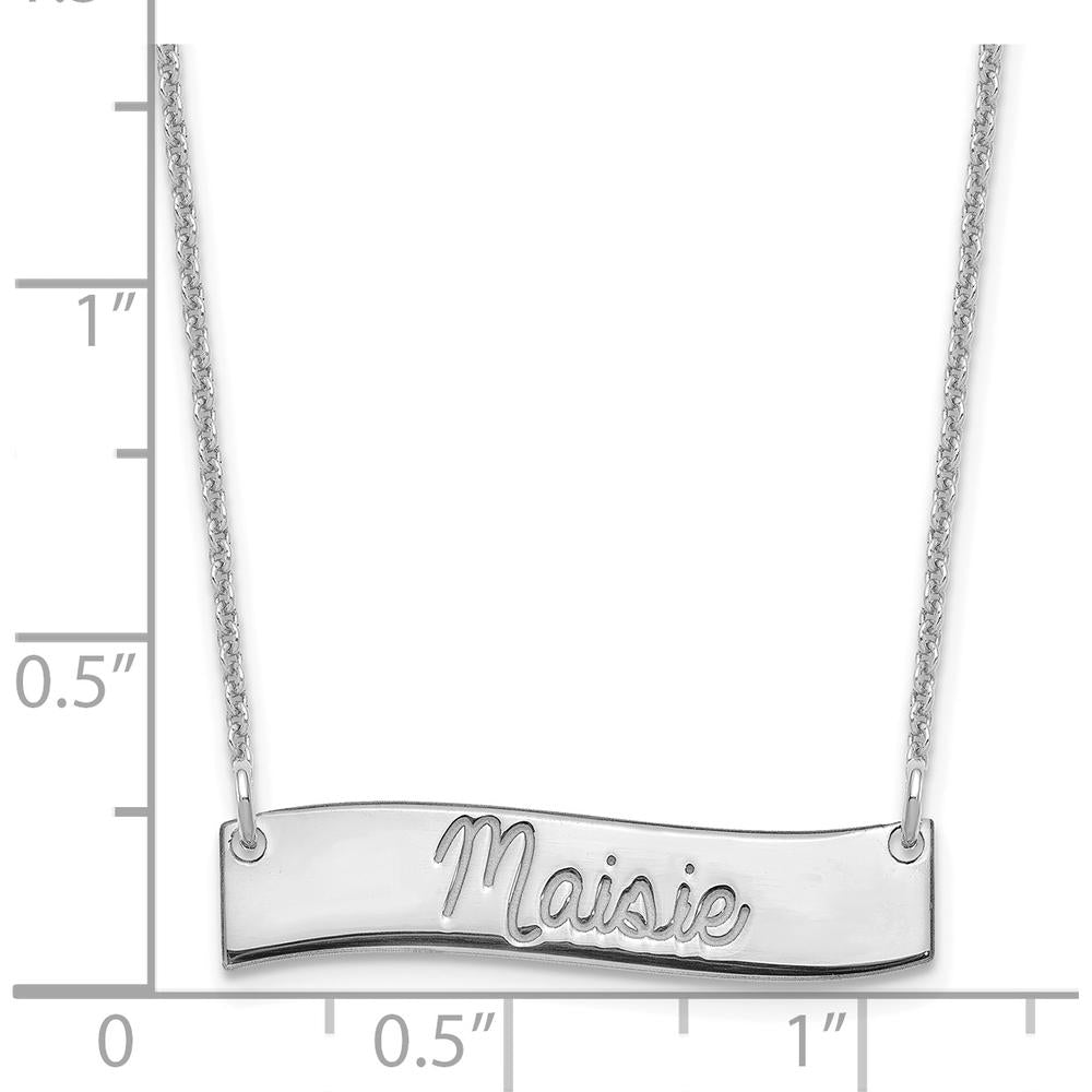 10K White Gold Small "ALWAYS IN MY HEART" Curved Bar Necklace with Rhodium Plating - Engravable 25mm Pendant