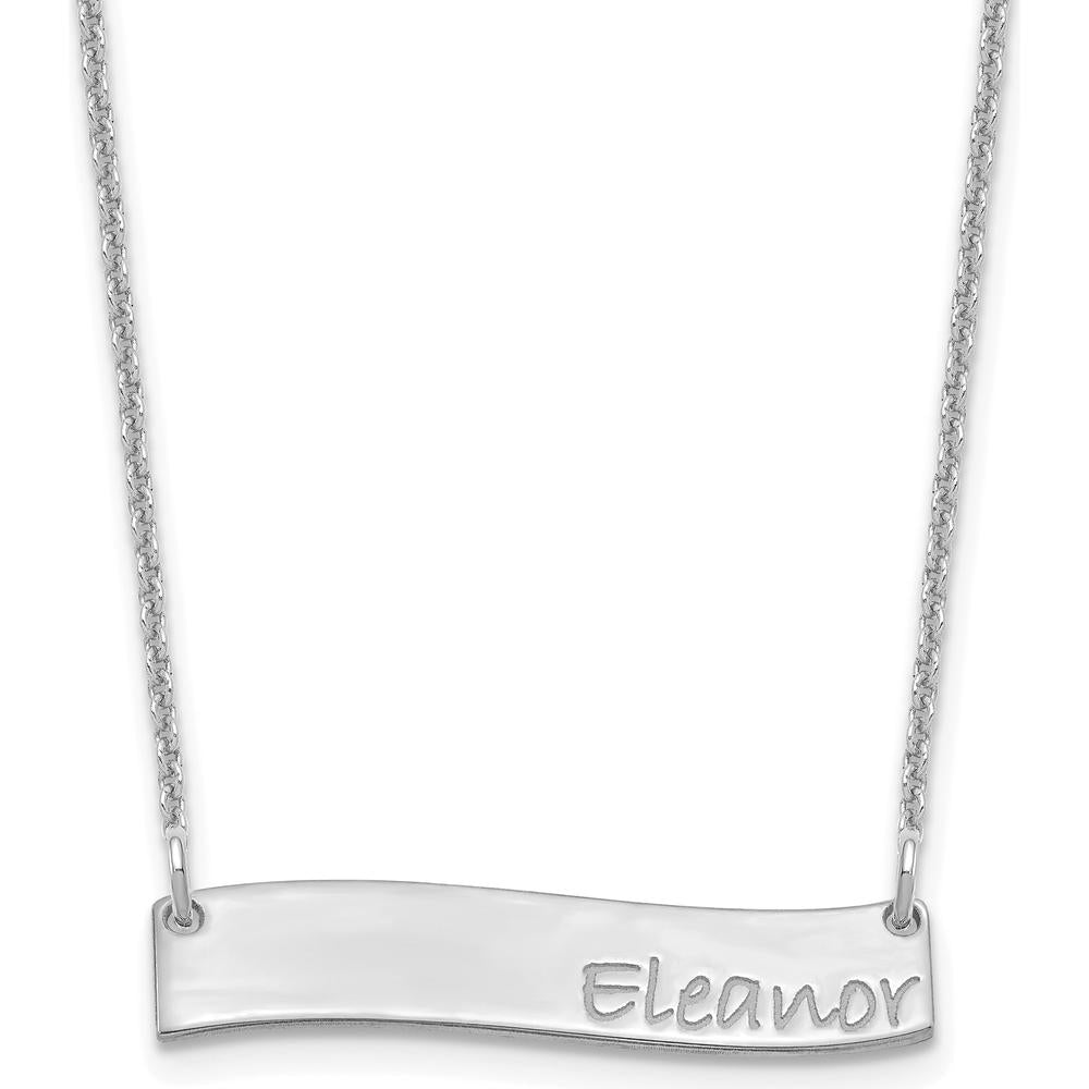 10K White Gold Small Bradley Hand Curved Bar Necklace with Engravable Pendant