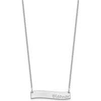 10K White Gold Small Bradley Hand Curved Bar Necklace with Engravable Pendant