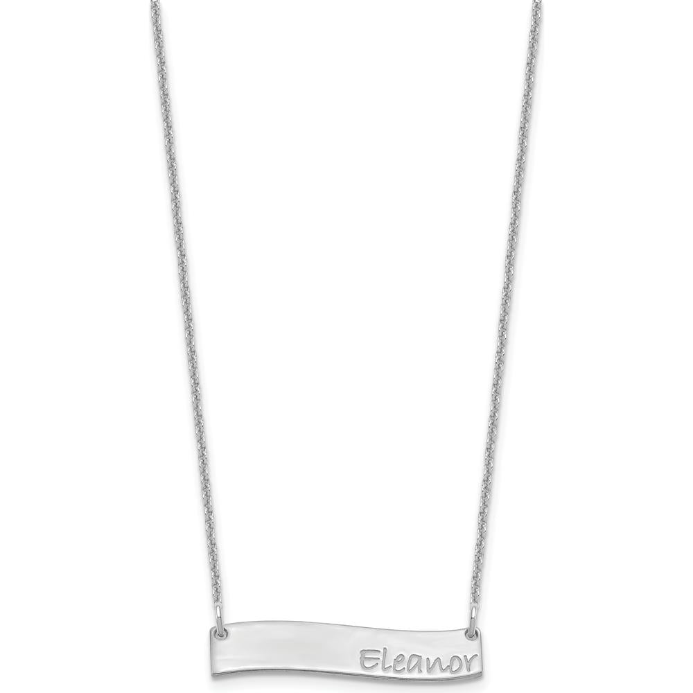 10K White Gold Small Bradley Hand Curved Bar Necklace with Engravable Pendant