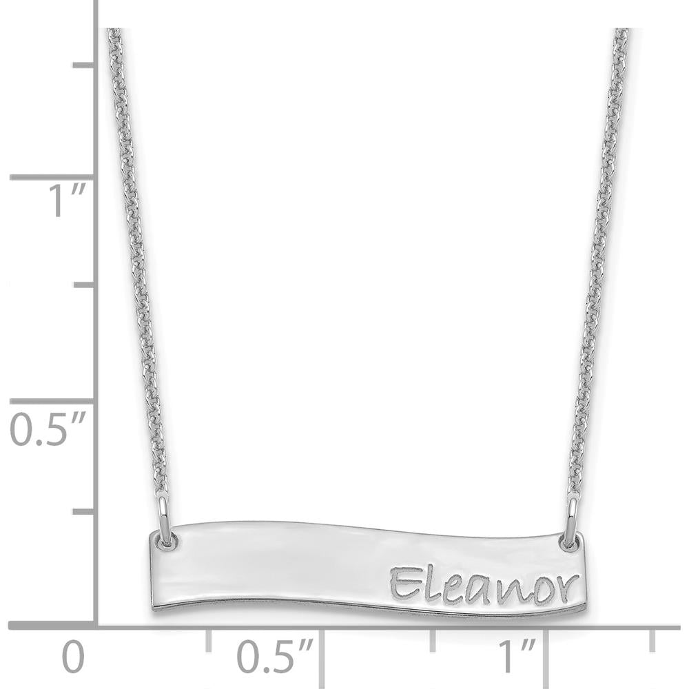 10K White Gold Small Bradley Hand Curved Bar Necklace with Engravable Pendant