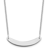 10K White Gold Small Curved Blank Bar Necklace - Personalized Engravable Pendant - 18" Cable Chain