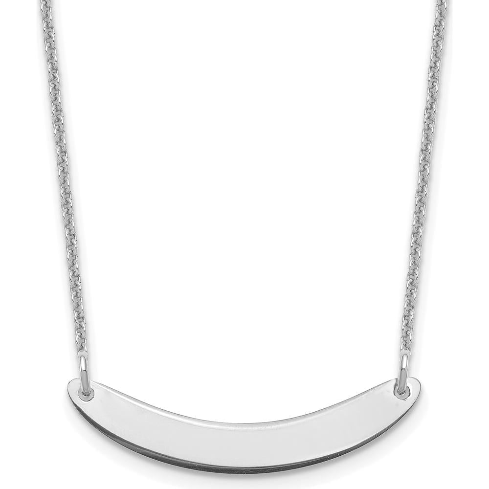 10K White Gold Small Curved Blank Bar Necklace - Personalized Engravable Pendant - 18" Cable Chain