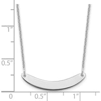 10K White Gold Small Curved Blank Bar Necklace - Personalized Engravable Pendant - 18" Cable Chain