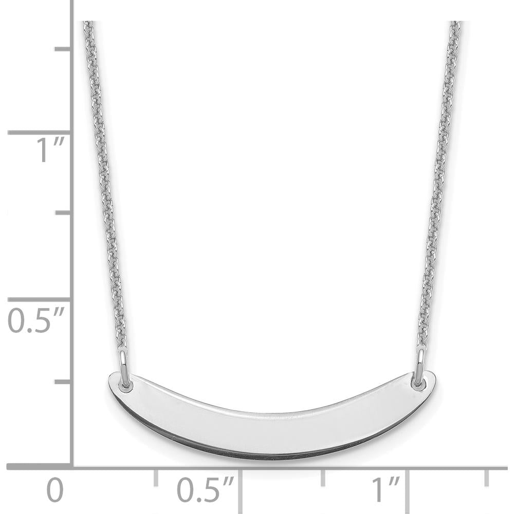 10K White Gold Small Curved Blank Bar Necklace - Personalized Engravable Pendant - 18" Cable Chain