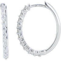 10K White Gold Small Diamond Hoop Earrings with Hinged Snap-Back and Shared Prong Set Round Diamonds - 0.25 Carat Total Diamond Weight