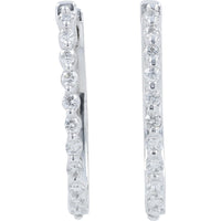 10K White Gold Small Diamond Hoop Earrings with Hinged Snap-Back and Shared Prong Set Round Diamonds - 0.25 Carat Total Diamond Weight