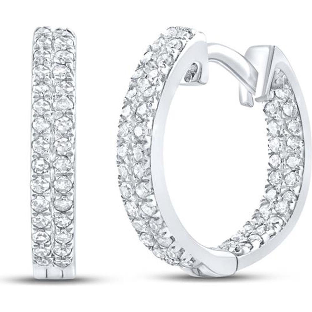10K White Gold Small Hoop Earrings with Pave-Set Round Diamonds - 0.20 Carat Total Diamond Weight