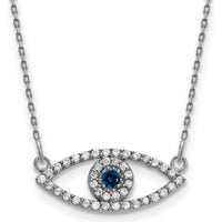 10K White Gold Small Necklace with Diamond and Sapphire Evil Eye Pendant - 0.07 Carat Total Diamond Weight