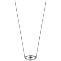 10K White Gold Small Necklace with Diamond and Sapphire Evil Eye Pendant - 0.07 Carat Total Diamond Weight