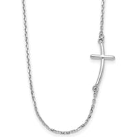 10K White Gold Small Sideways Curved Cross Necklace with Polished Finish and Rhodium Plating