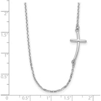 10K White Gold Small Sideways Curved Cross Necklace with Polished Finish and Rhodium Plating