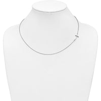 10K White Gold Small Sideways Curved Cross Necklace with Polished Finish and Rhodium Plating