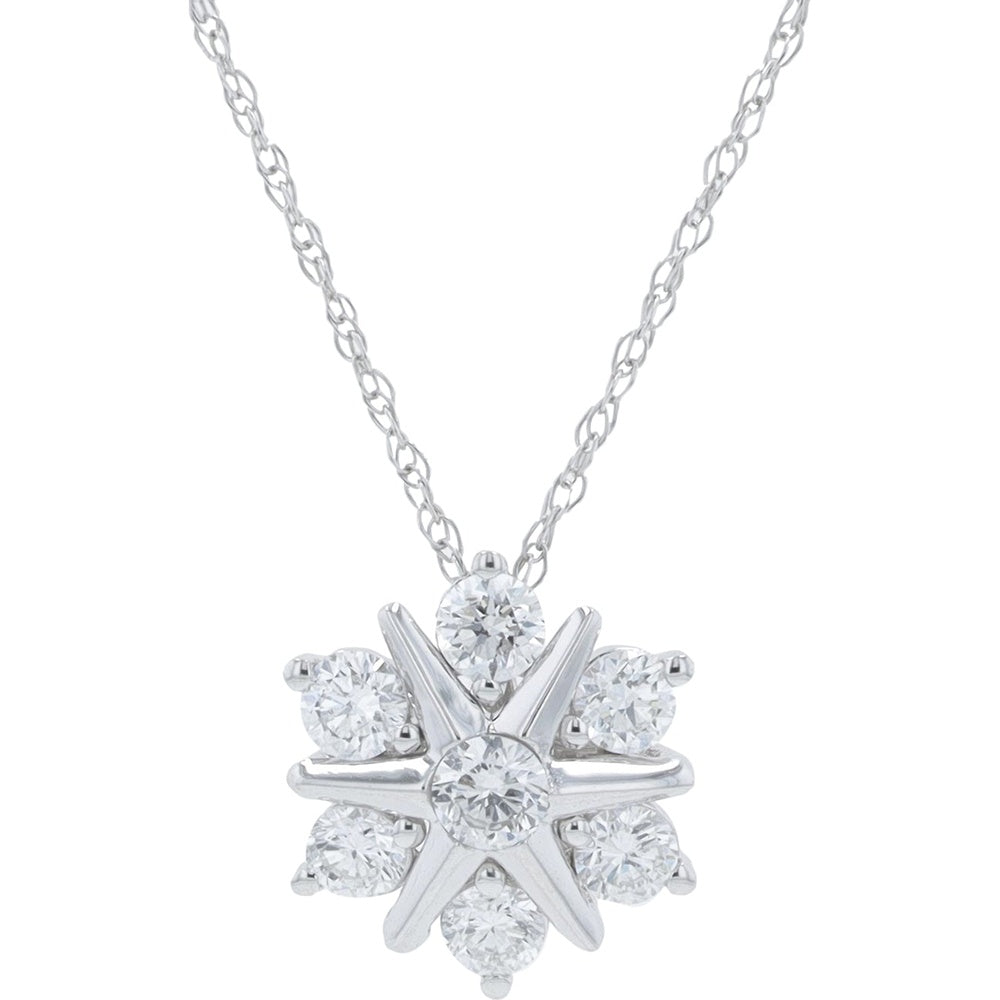 10K White Gold Snowflake Cluster Pendant with Round Lab Grown Diamonds - 0.50 Carat Total Diamond Weight
