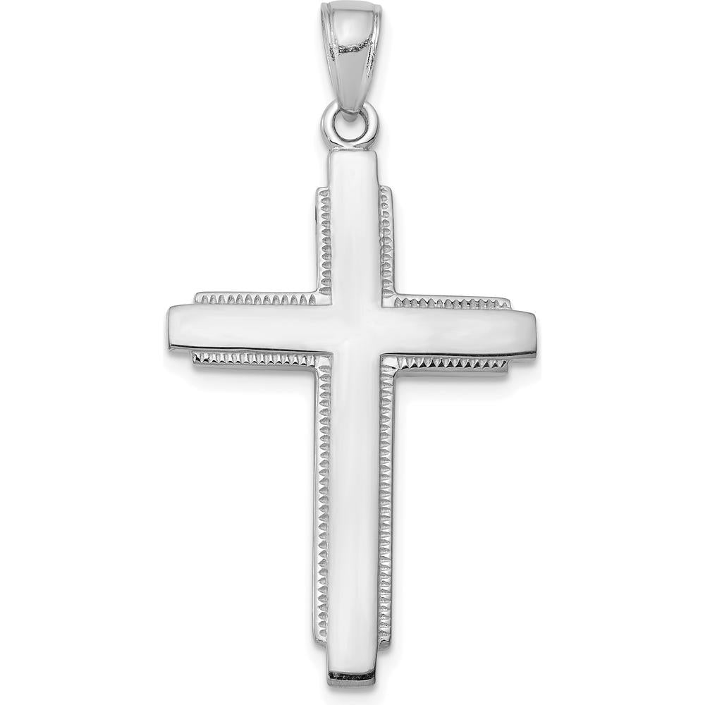 10K White Gold Solid Cross Pendant with Rhodium Plating - 41mm Length, 21.25mm Width