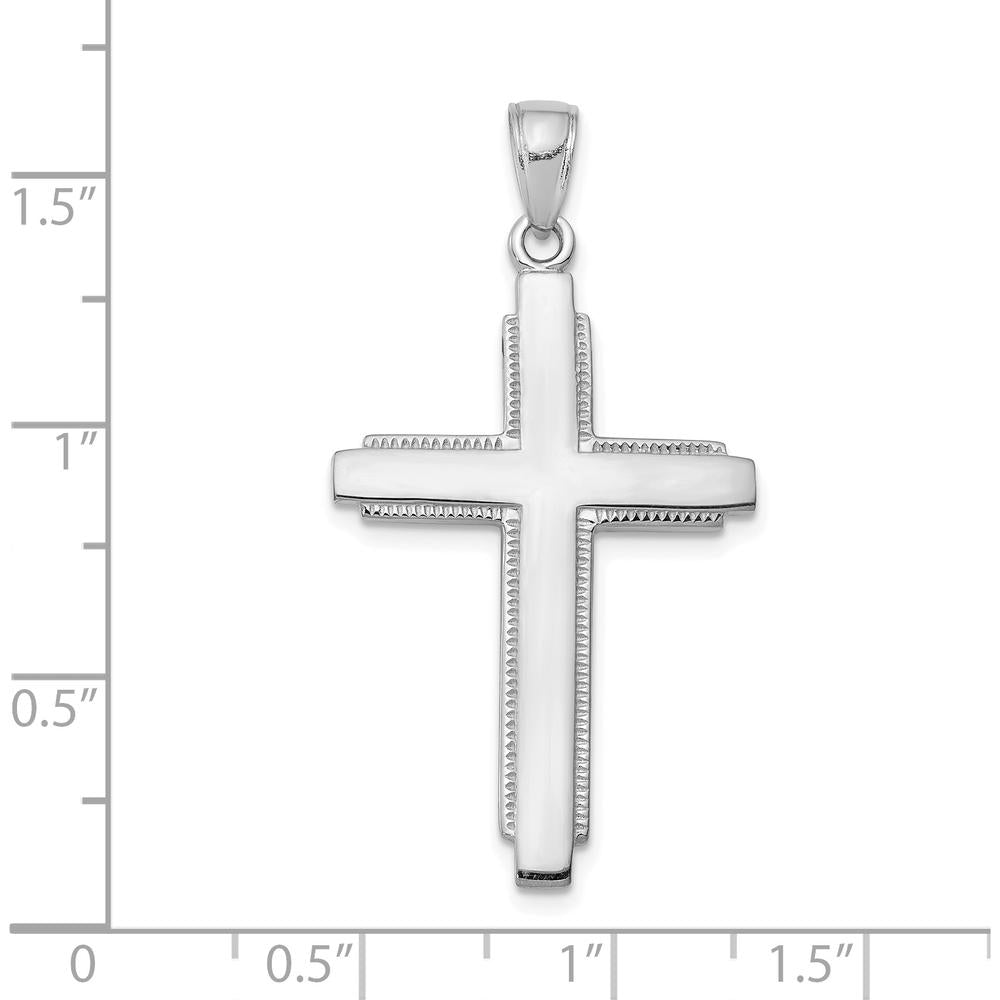 10K White Gold Solid Cross Pendant with Rhodium Plating - 41mm Length, 21.25mm Width