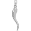 10K White Gold Solid Diamond-Cut Italian Horn Charm - 30mm Length