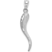 10K White Gold Solid Diamond-Cut Italian Horn Charm - 30mm Length