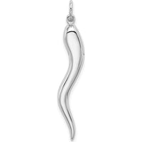 10K White Gold Solid Polished 3-Dimensional Italian Horn Charm Pendant