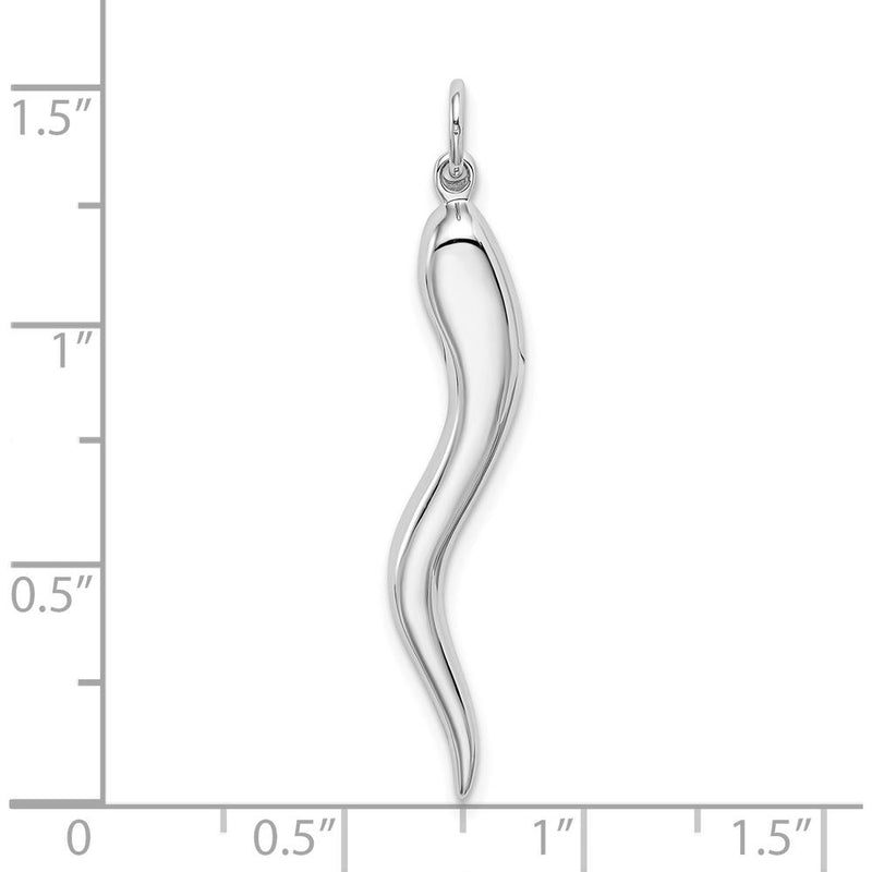 10K White Gold Solid Polished 3-Dimensional Italian Horn Charm Pendant