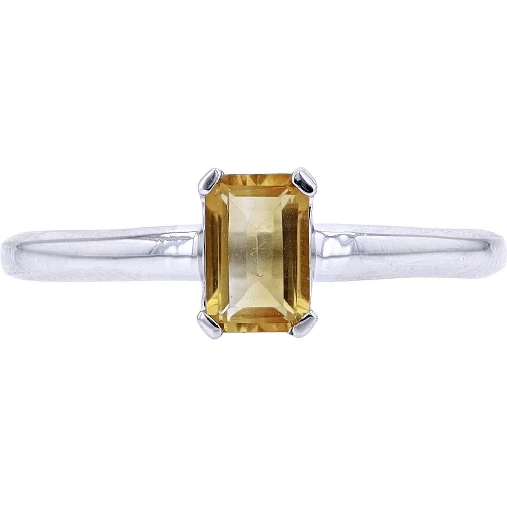10K White Gold Solitaire Emerald Cut Citrine Ring - 2.0 Carat Total Gemstone Weight