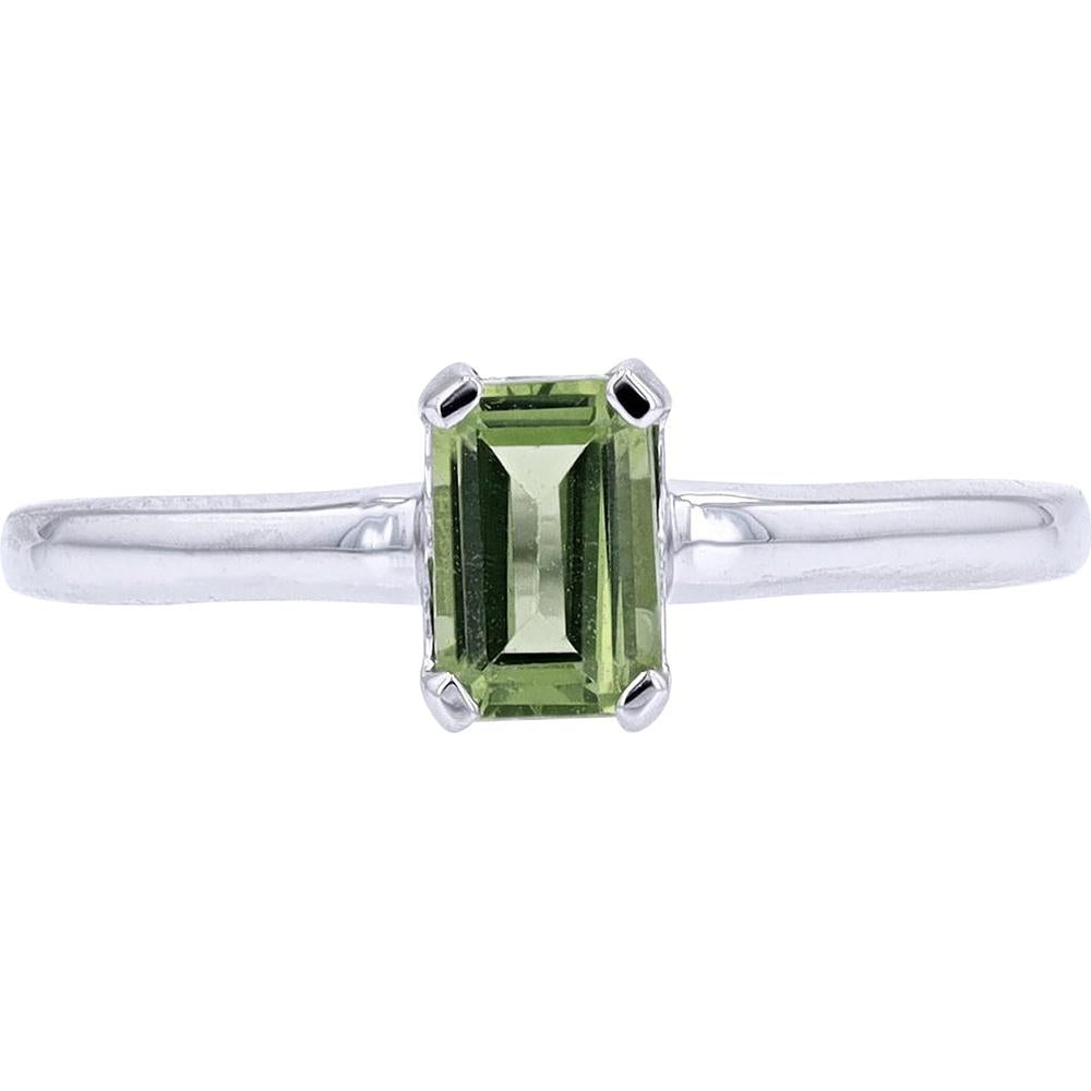 10K White Gold Solitaire Ring with Emerald Cut Peridot - 1.5 Carat Total Peridot Weight