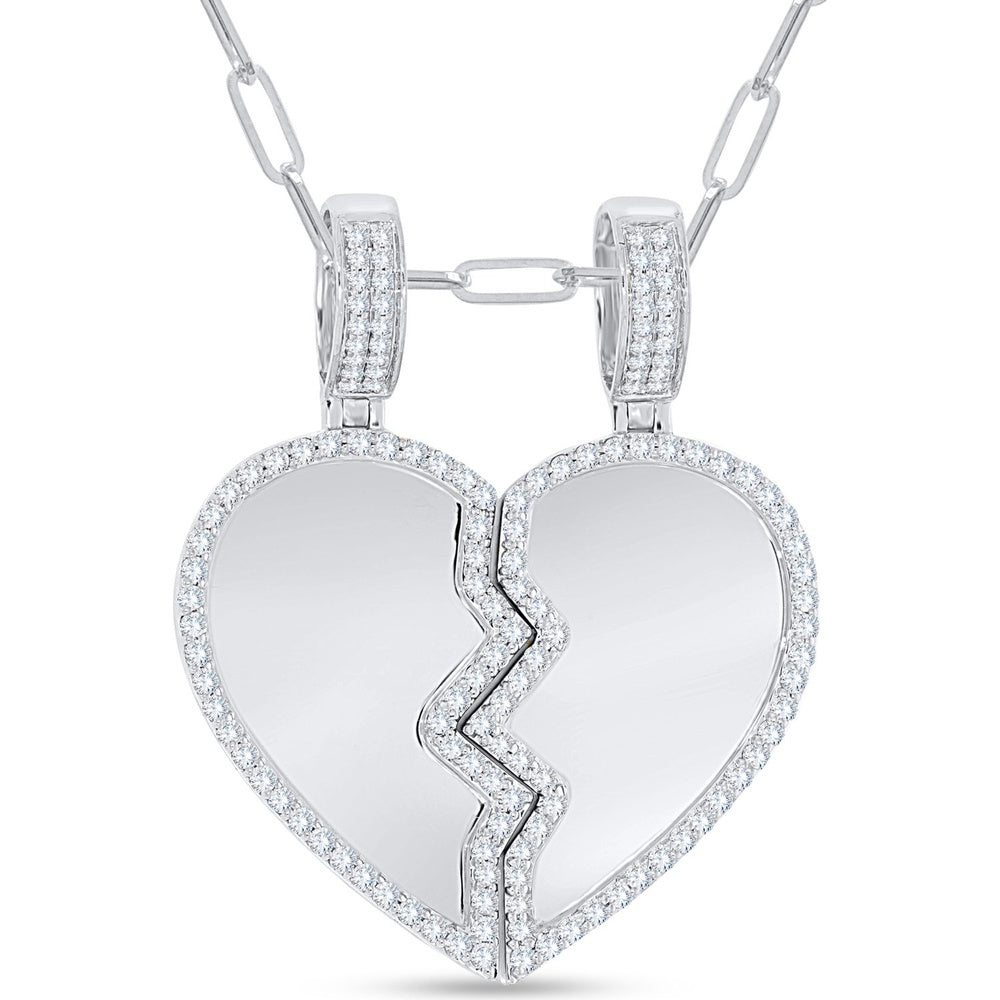 10K White Gold Split Heart Pendant with Pave Set Diamonds - 2.02 Carat Total Diamond Weight by Auriventus
