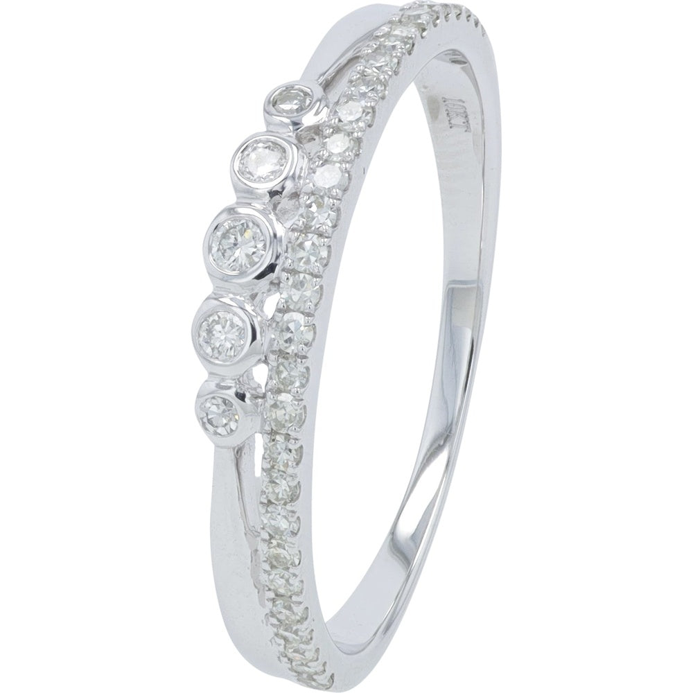 10K White Gold Split Shank Diamond Band with Bezel and Pave Set Round Diamonds - 0.22 Carat Total Diamond Weight