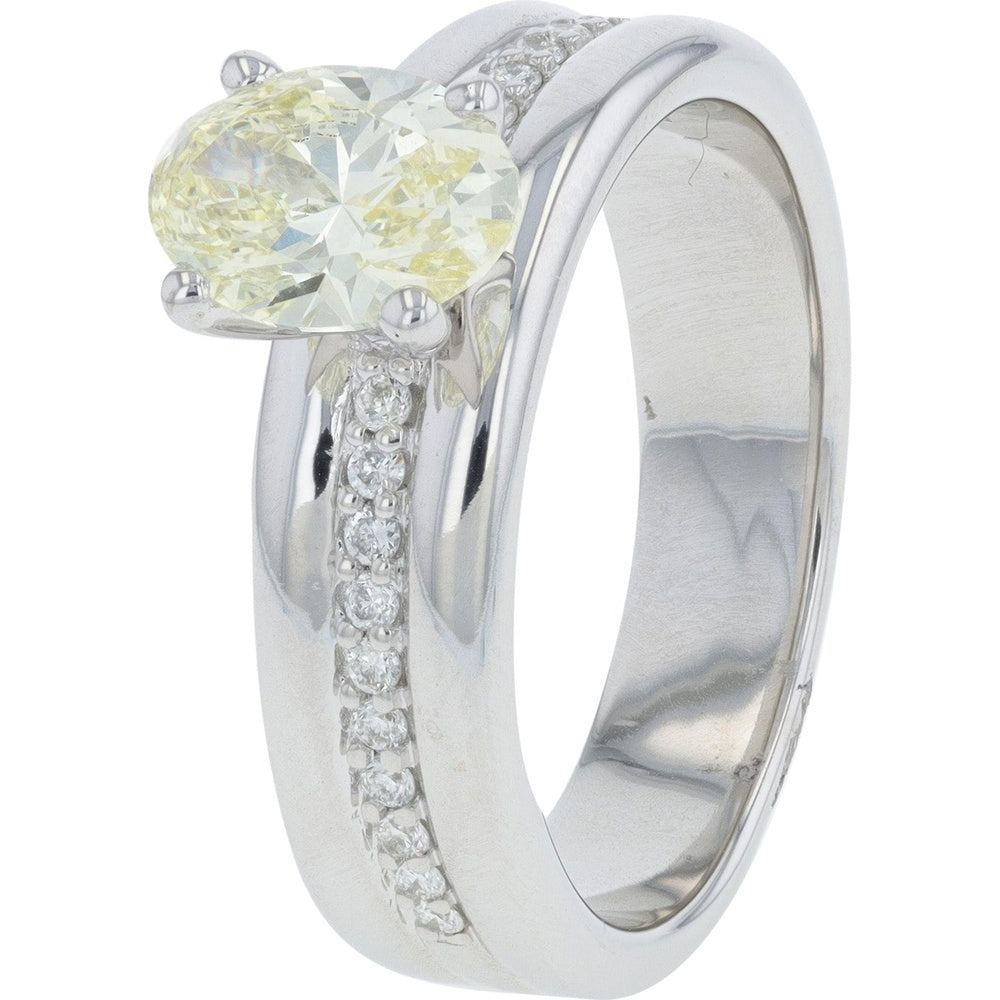 10K White Gold Split Shank Engagement Ring with Oval Lab Grown Diamond Center - 1.15 Carat Total Diamond Weight