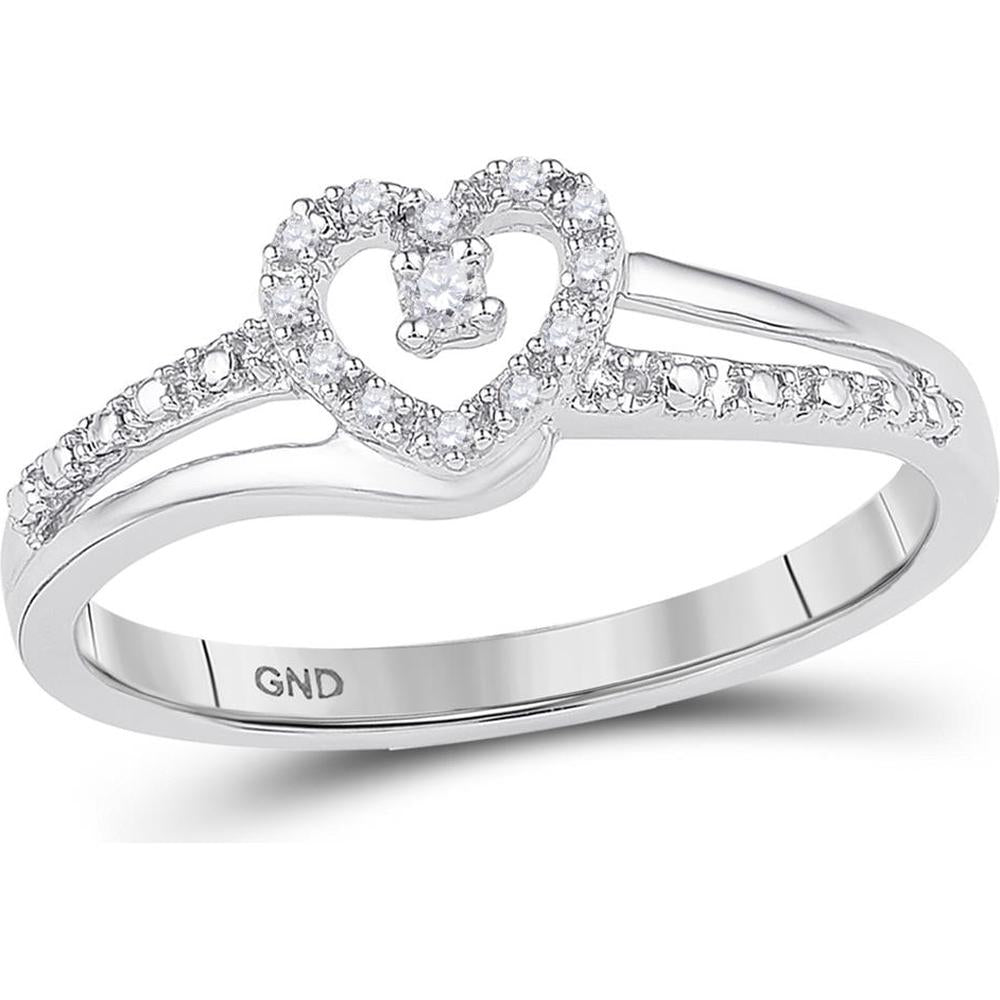 10K White Gold Split Shank Open Heart Promise Ring with Pavé and Prong-Set Round Diamonds - 1/20 Carat Total Diamond Weight