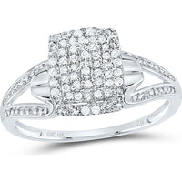 10K White Gold Split Shank Ring with Pave-Set Round Diamond Cluster - 1/6 Carat Total Diamond Weight