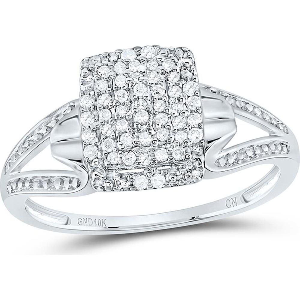 10K White Gold Split Shank Ring with Pave-Set Round Diamond Cluster - 1/6 Carat Total Diamond Weight