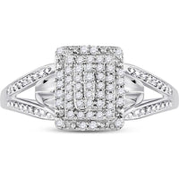 10K White Gold Split Shank Ring with Pave-Set Round Diamond Cluster - 1/6 Carat Total Diamond Weight