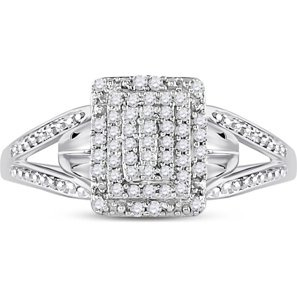 10K White Gold Split Shank Ring with Pave-Set Round Diamond Cluster - 1/6 Carat Total Diamond Weight