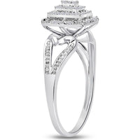 10K White Gold Split Shank Ring with Pave-Set Round Diamond Cluster - 1/6 Carat Total Diamond Weight