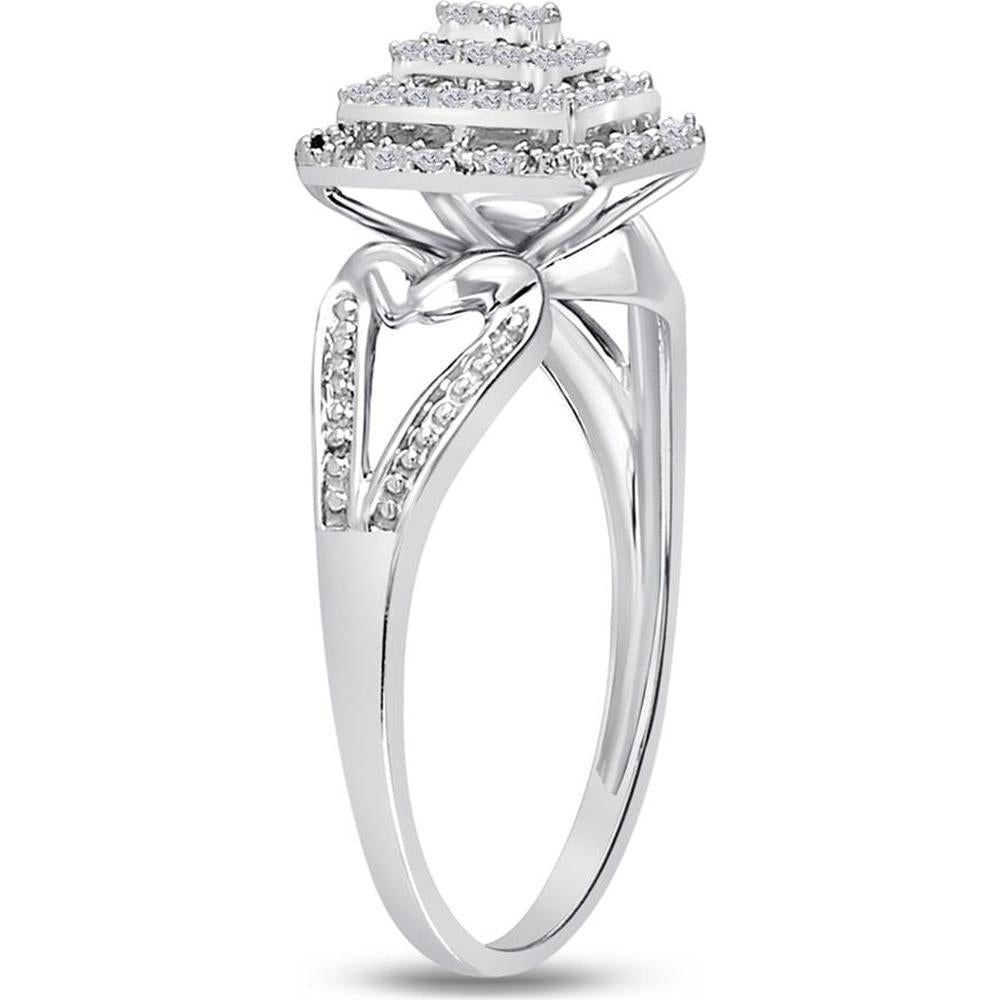 10K White Gold Split Shank Ring with Pave-Set Round Diamond Cluster - 1/6 Carat Total Diamond Weight
