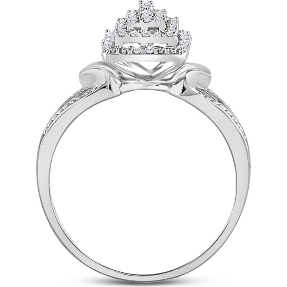 10K White Gold Split Shank Ring with Pave-Set Round Diamond Cluster - 1/6 Carat Total Diamond Weight